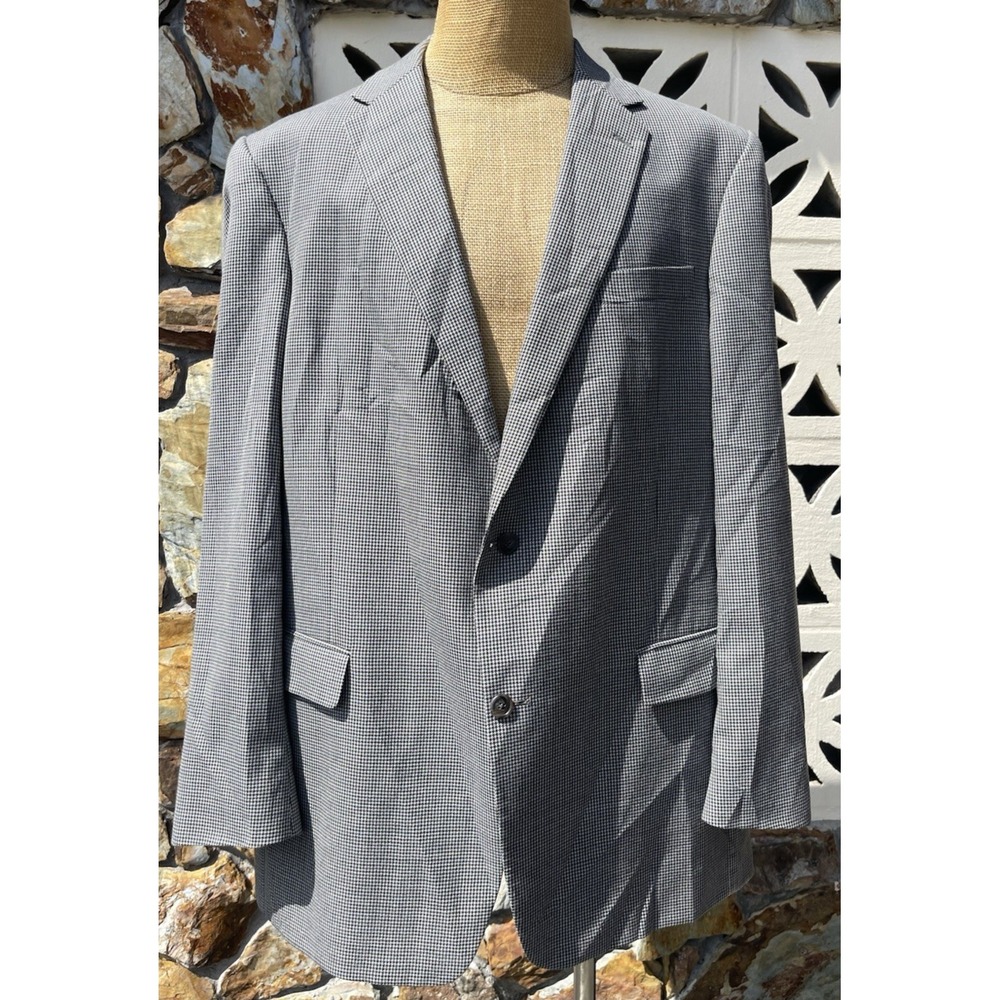 Hart Schaffner Marx Men's Sports Coat Houndstooth Gray Black 48 XL Extra Long